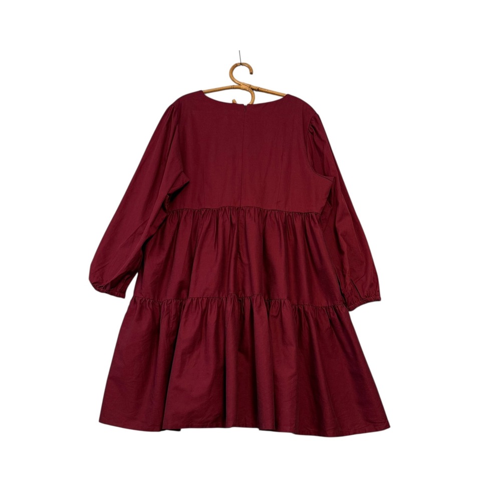 Emma Knudsen | Frankie Burgundy Tiered Babydoll V-Neck Long Sleeve Dress Size 2X - Picture 5 of 13
